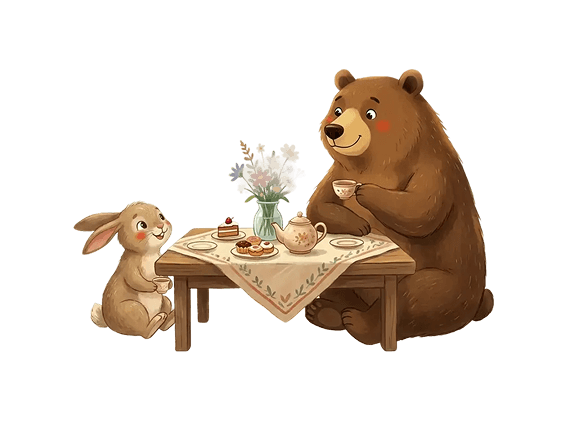 A bear and bunny sitting together, no one has to face the panic alone